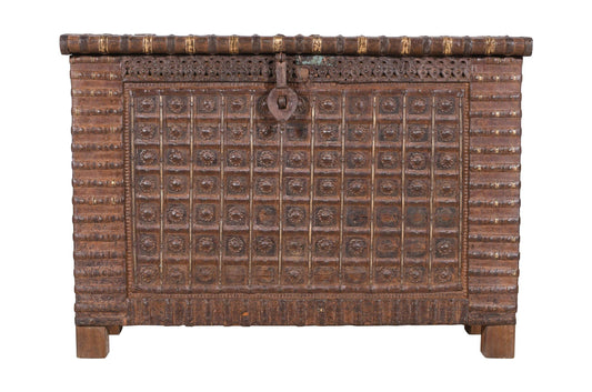Antique Indian Teak Wood Pitara Console Chest
