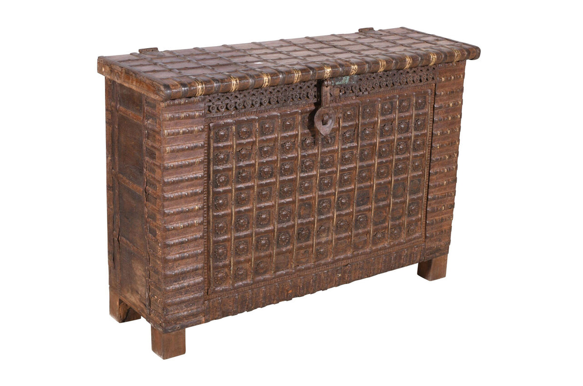 Antique Indian Teak Wood Pitara Console Chest
