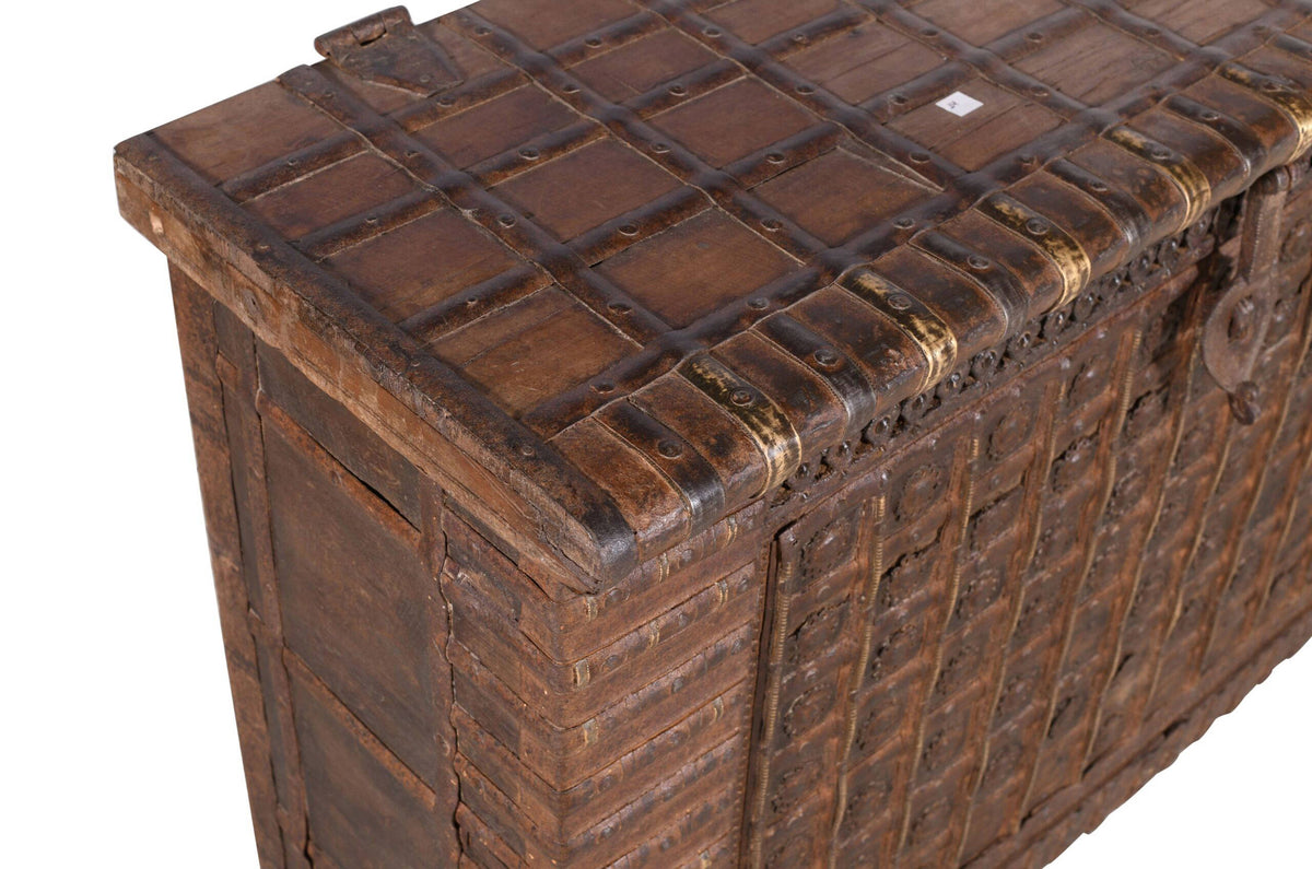 Antique Indian Teak Wood Pitara Console Chest