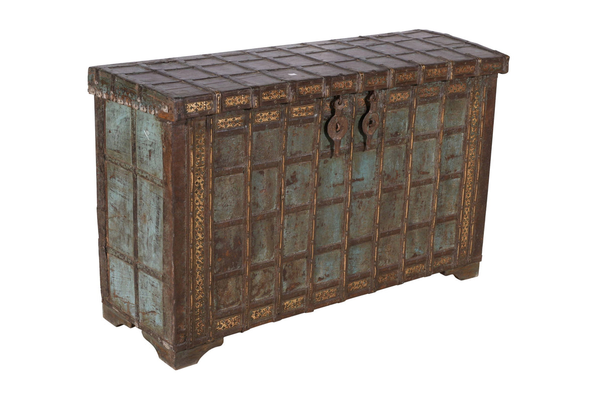 Antique Indian Teak Wood Pitara Console Chest