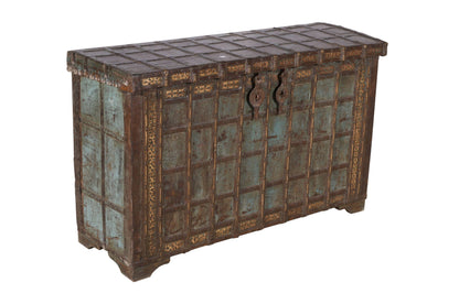 Antique Indian Teak Wood Pitara Console Chest