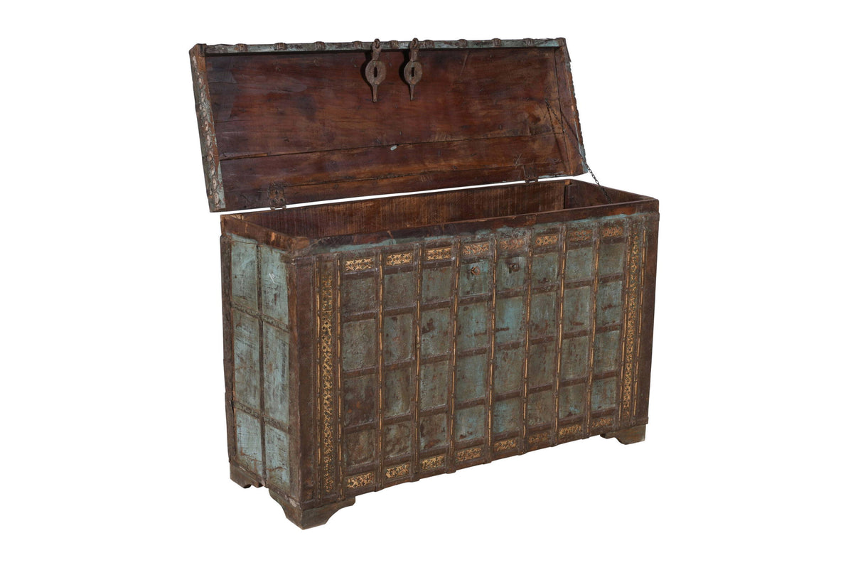 Antique Indian Teak Wood Pitara Console Chest