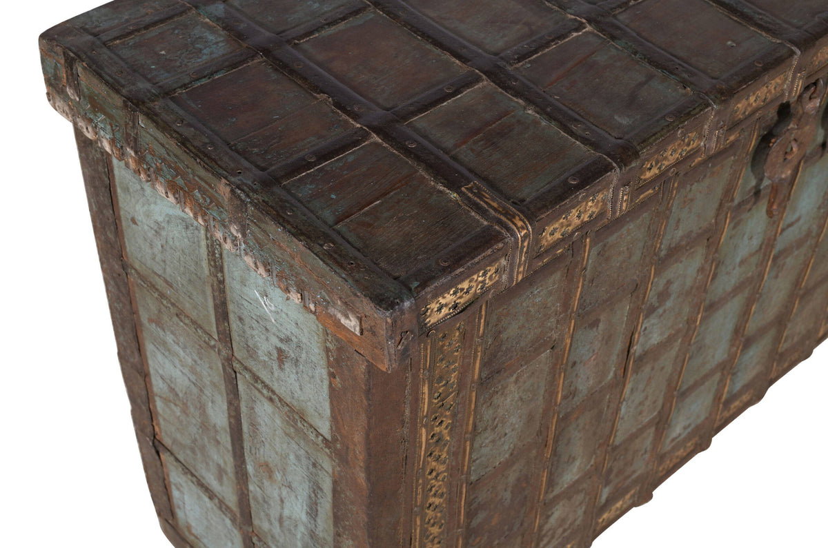 Antique Indian Teak Wood Pitara Console Chest
