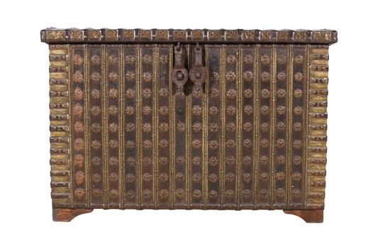Antique Indian Teak Wood Pitara Console Chest
