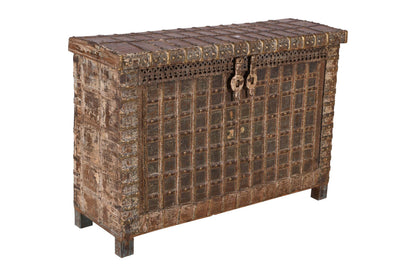 Antique Indian Teak Wood Pitara Console Chest
