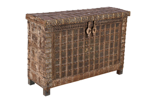 Antique Indian Teak Wood Pitara Console Chest