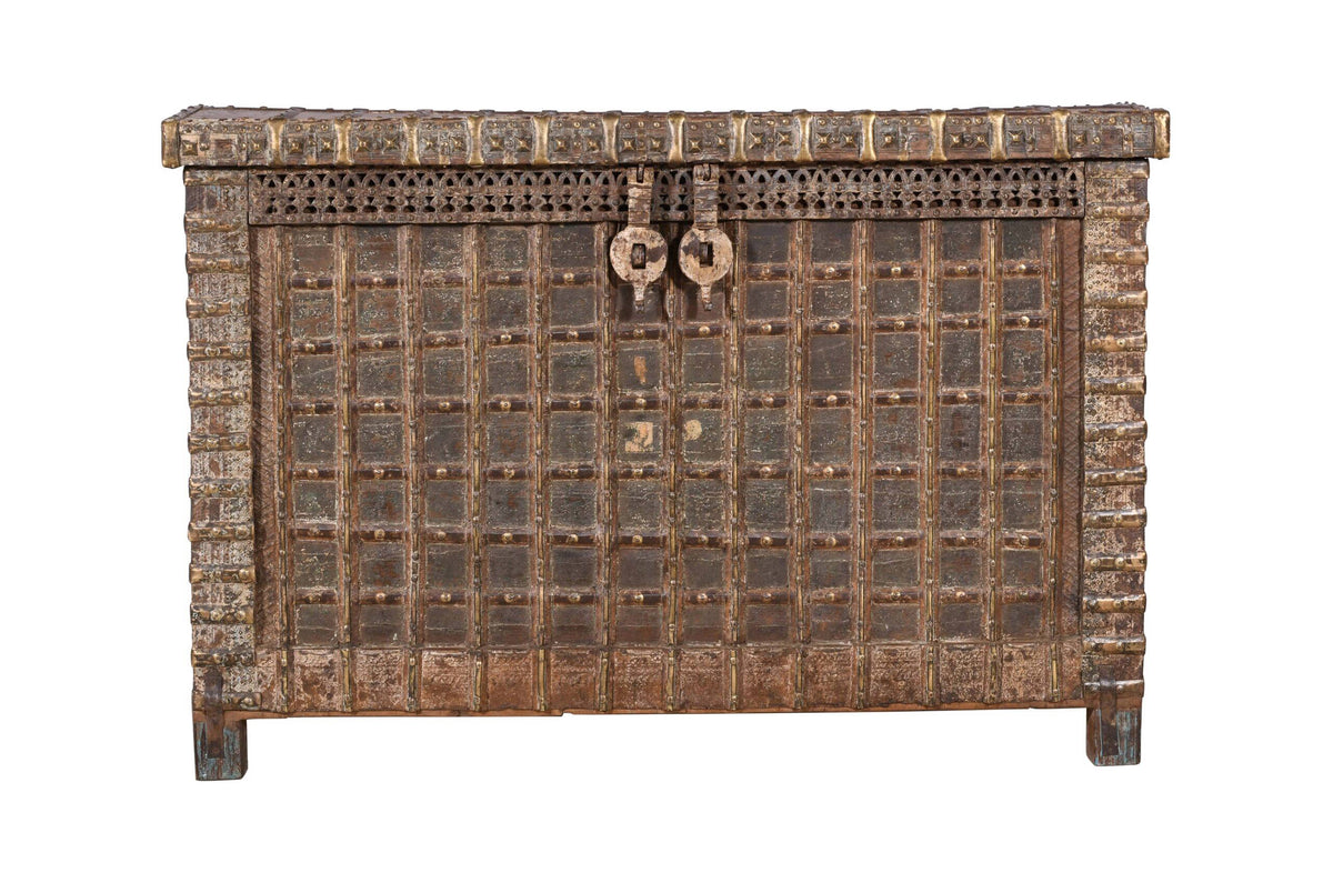 Antique Indian Teak Wood Pitara Console Chest