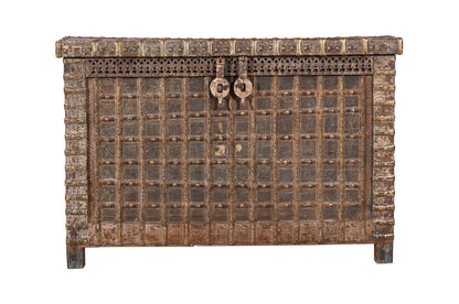 Antique Indian Teak Wood Pitara Console Chest