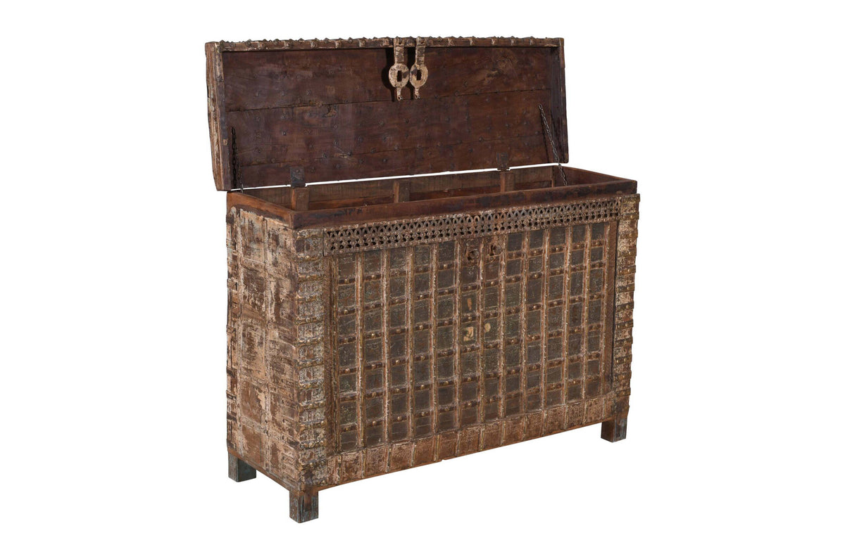 Antique Indian Teak Wood Pitara Console Chest