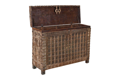 Antique Indian Teak Wood Pitara Console Chest