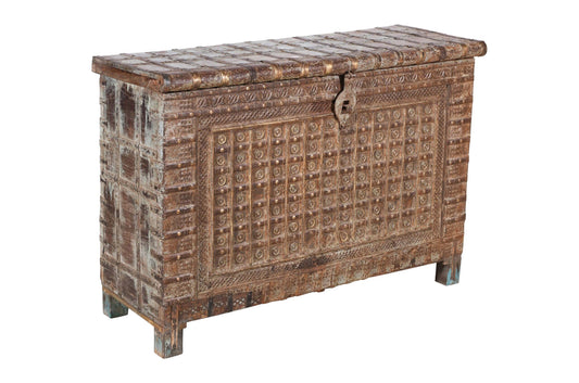 Antique Indian Teak Wood Pitara Console Chest