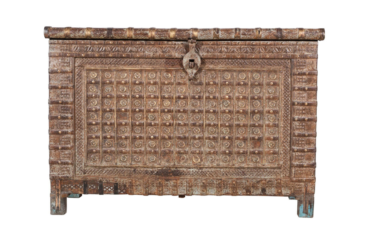 Antique Indian Teak Wood Pitara Console Chest