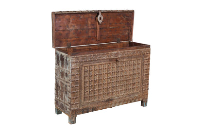 Antique Indian Teak Wood Pitara Console Chest