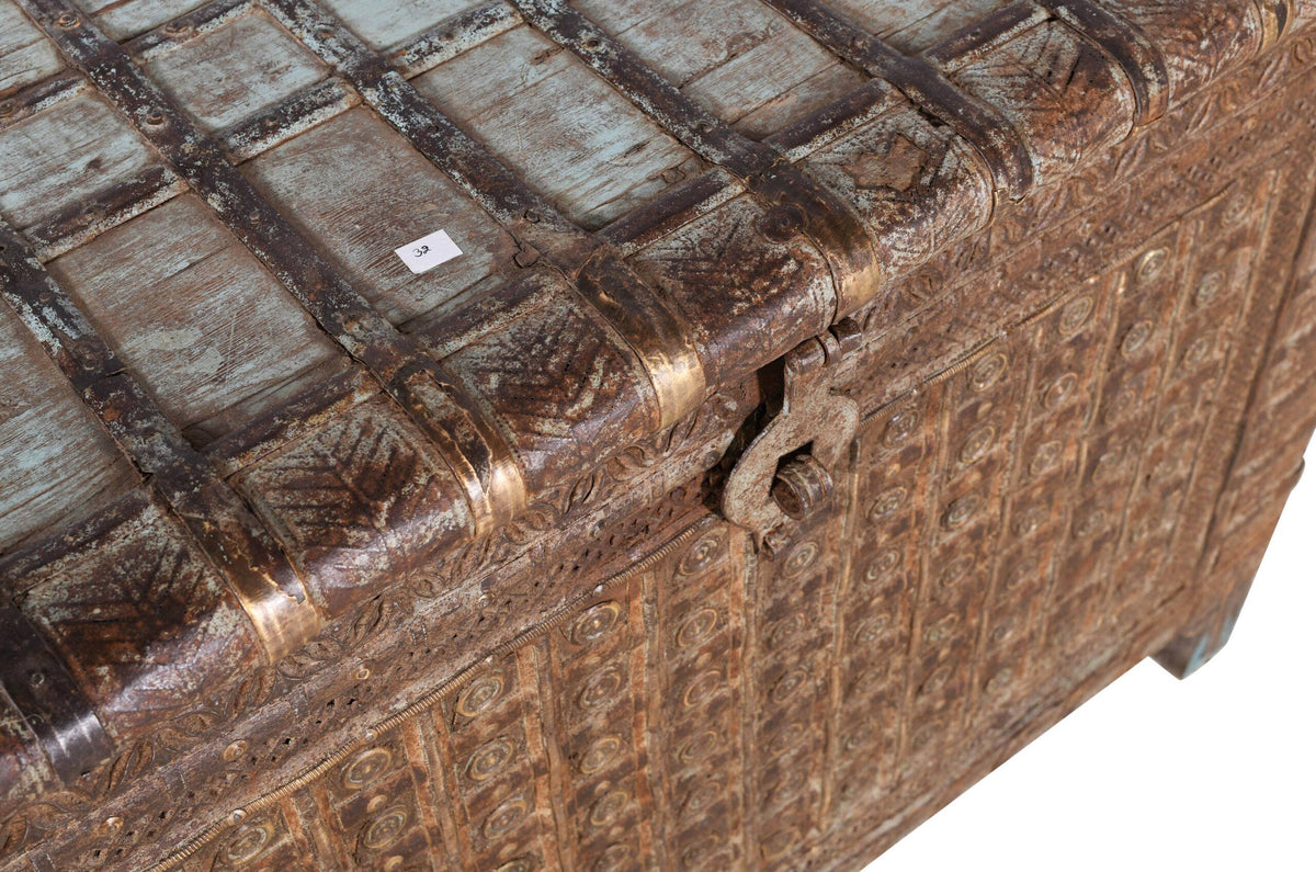 Antique Indian Teak Wood Pitara Console Chest