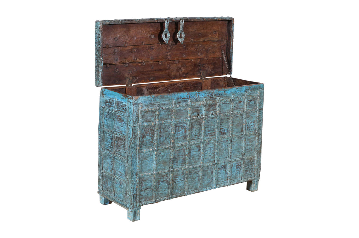Antique Indian Teak Wood Pitara Console Chest