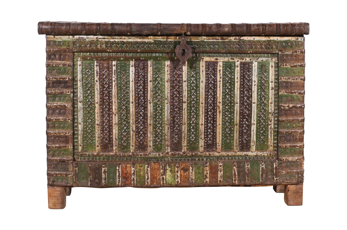 Antique Indian Teak Wood Pitara Console Chest