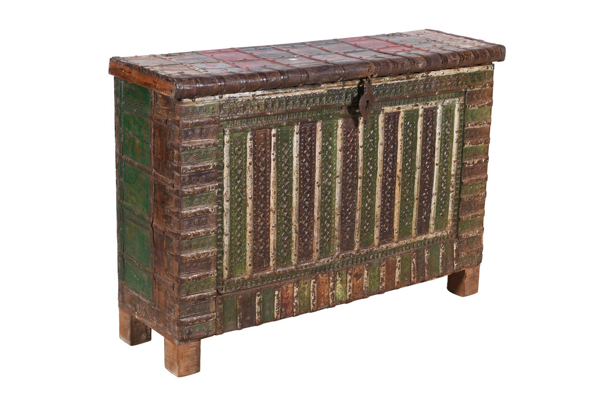 Antique Indian Teak Wood Pitara Console Chest