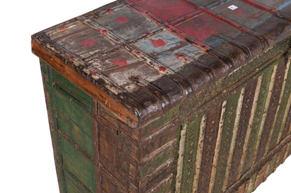 Antique Indian Teak Wood Pitara Console Chest
