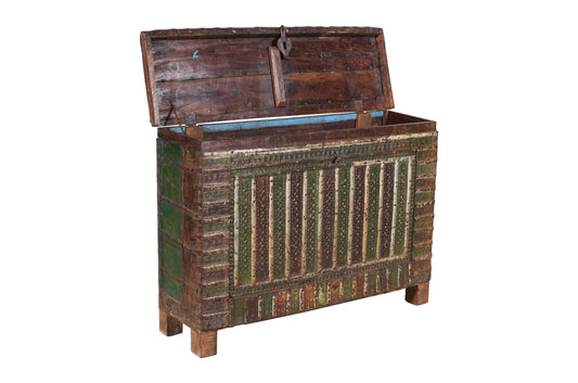 Antique Indian Teak Wood Pitara Console Chest