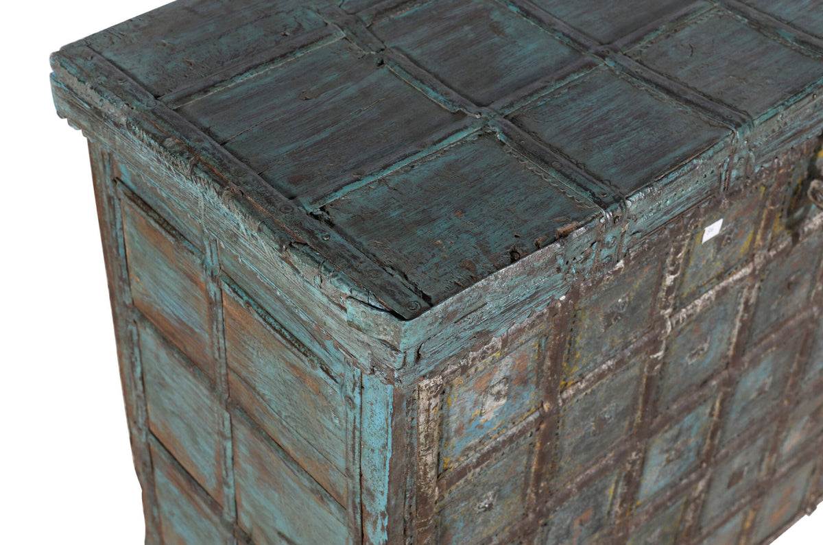 Antique Indian Teak Wood Pitara Console Chest
