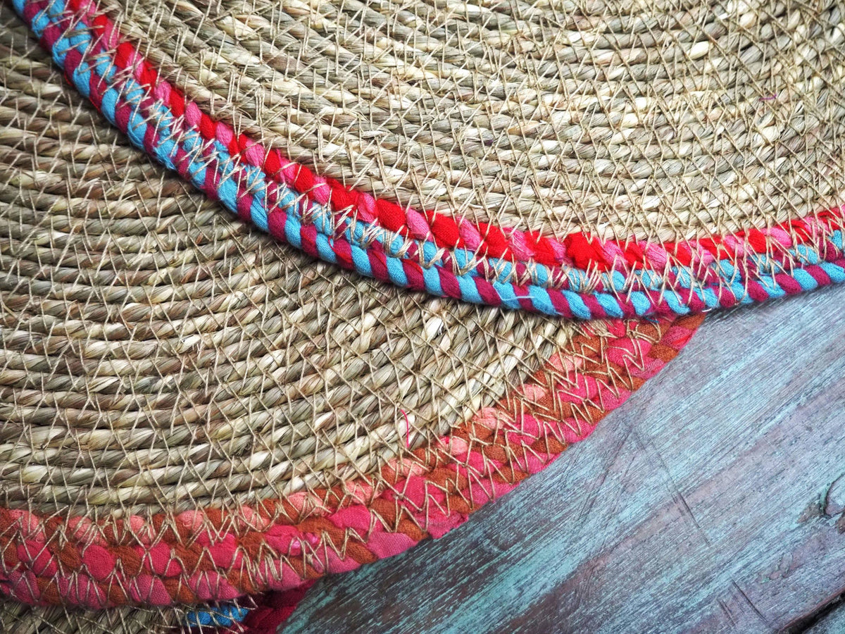 Munja And Reclaimed Fabric Eco Table Mats Or Plant Pot Stands - Set Of 4
