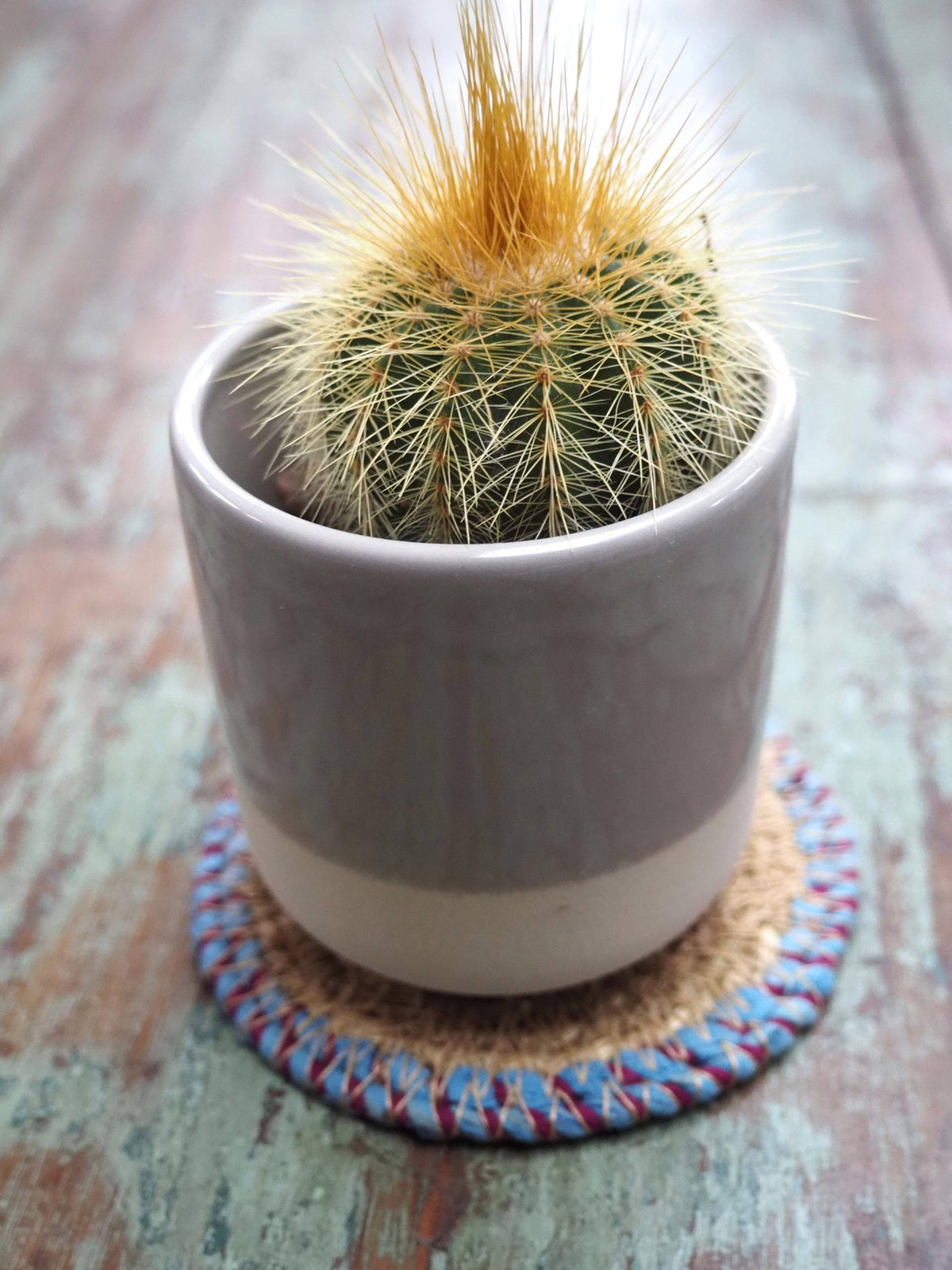 Munja And Reclaimed Fabric Eco Drinks Coasters Or Plant Pot Stands - Set Of 4
