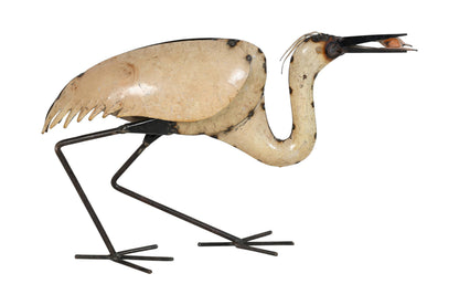 Handcrafted Iron Crane Garden Decoration - Natural Feeding Pose