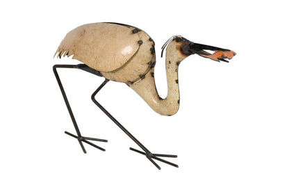 Handcrafted Iron Crane Garden Decoration - Natural Feeding Pose