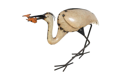 Handcrafted Iron Crane Garden Decoration - Natural Feeding Pose