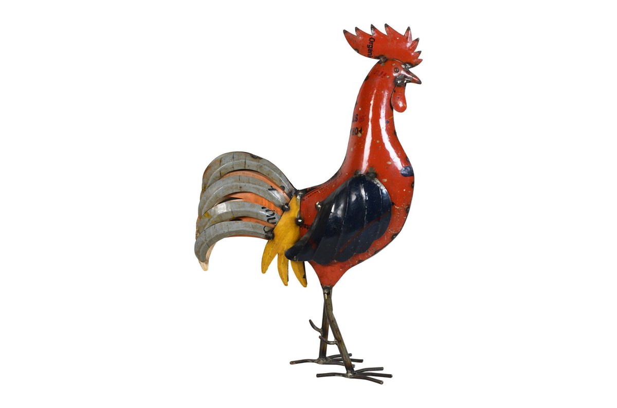 Recycled Iron Rooster Garden Decoration - Artisan-Made Rustic Figure