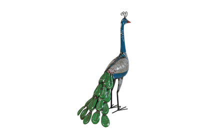 Recycled Iron Peacock Garden Decoration - Artisan-Made Rustic Figure
