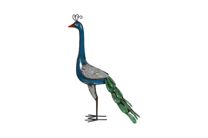 Recycled Iron Peacock Garden Decoration - Artisan-Made Rustic Figure