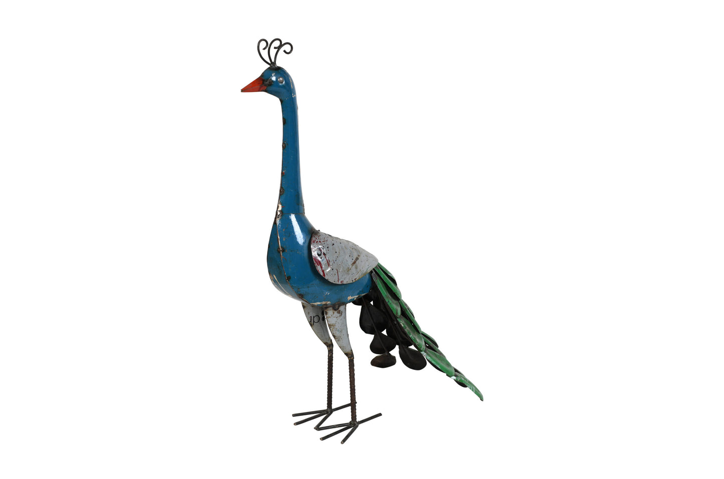 Recycled Iron Peacock Garden Decoration - Artisan-Made Rustic Figure