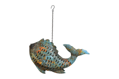 Metallic Koi Fish Hanging Lantern - Recycled Iron Garden Decoration