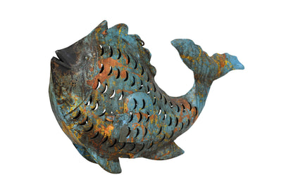 Metallic Koi Fish Hanging Lantern - Recycled Iron Garden Decoration