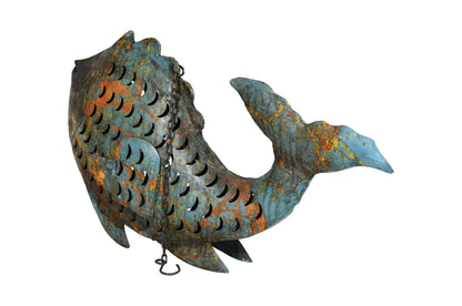 Metallic Koi Fish Hanging Lantern - Recycled Iron Garden Decoration