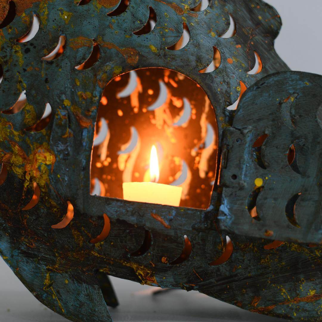 Metallic Koi Fish Hanging Lantern - Recycled Iron Garden Decoration
