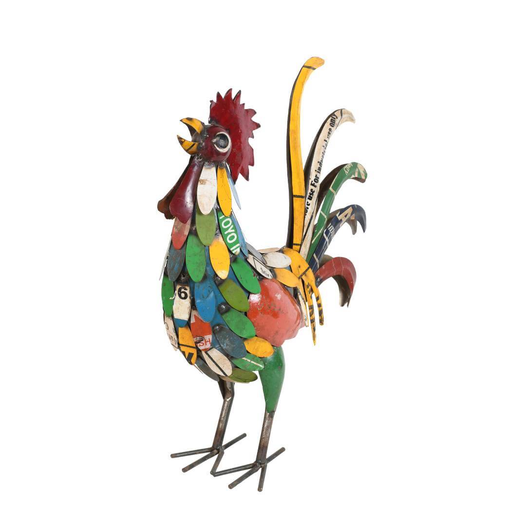 Recycled Iron Rooster Garden Sculpture