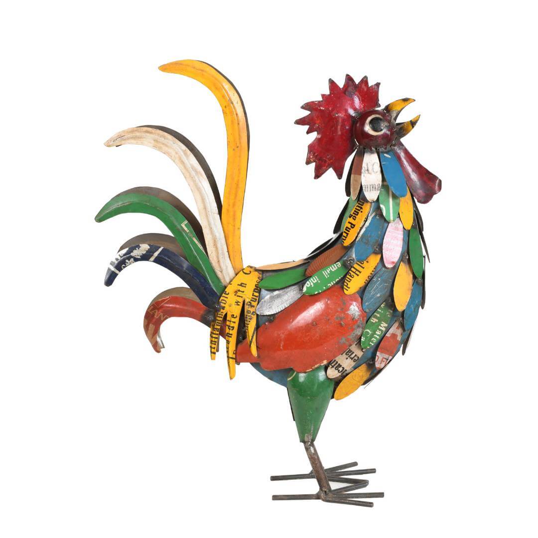 Recycled Iron Rooster Garden Sculpture