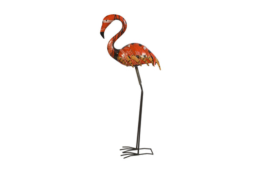 Recycled Iron Flamingo Garden Decoration - Artisan-Made Rustic Bird Figure