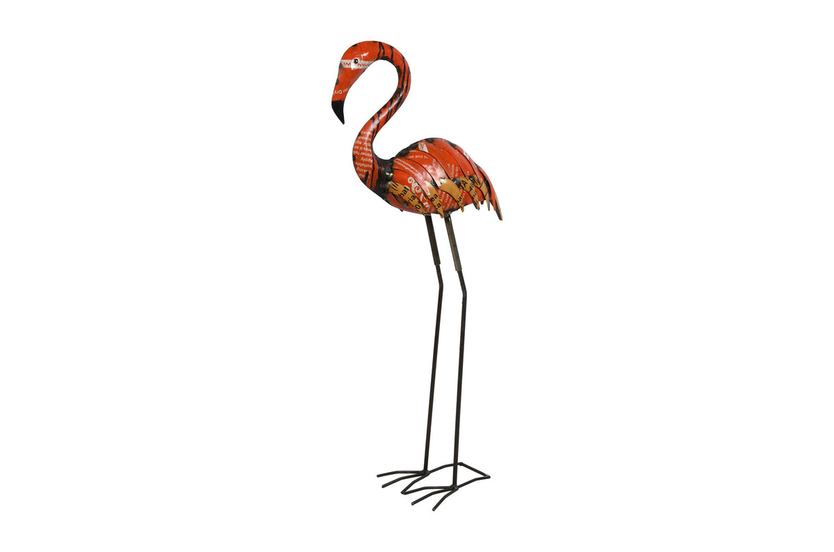 Recycled Iron Flamingo Garden Decoration - Artisan-Made Rustic Bird Figure
