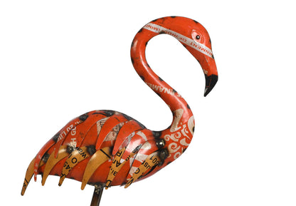 Recycled Iron Flamingo Garden Decoration - Artisan-Made Rustic Bird Figure