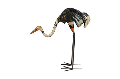 Recycled Iron Ostrich Garden Decoration - Artisan-Made Rustic Bird Figure