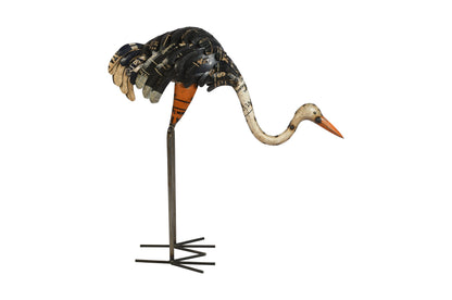 Recycled Iron Ostrich Garden Decoration - Artisan-Made Rustic Bird Figure