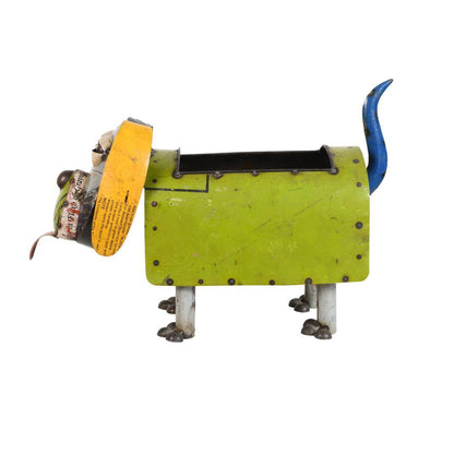 Recycled Iron Dog Planter - Handcrafted Fair Trade Garden Sculpture