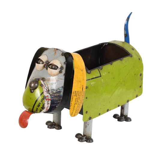 Recycled Iron Dog Planter - Handcrafted Fair Trade Garden Sculpture