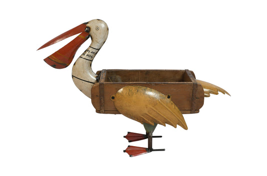Recycled Iron Pelican Planter - Artisan-Made Rustic Garden Decoration