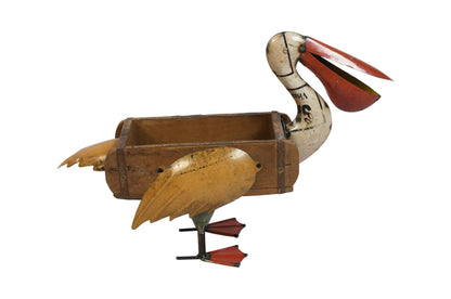 Recycled Iron Pelican Planter - Artisan-Made Rustic Garden Decoration
