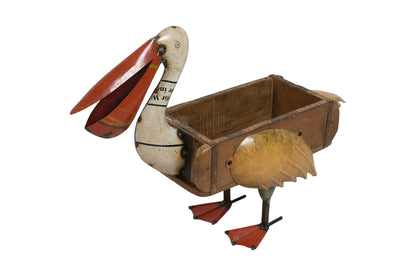 Recycled Iron Pelican Planter - Artisan-Made Rustic Garden Decoration