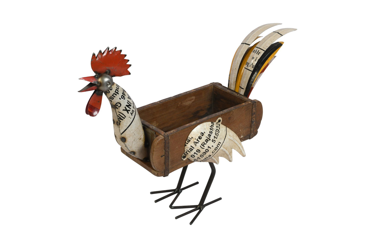 Recycled Iron Rooster Planter - Artisan-Made Rustic Garden Decoration